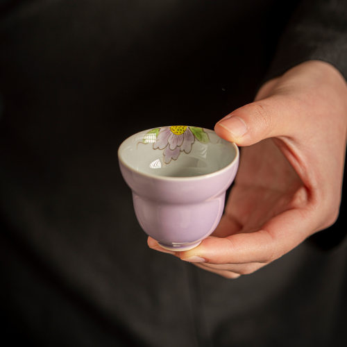 纯手绘木槿紫复古茶杯品茗杯