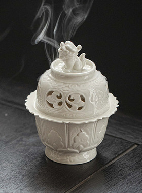 中式复古青瓷瑞狮茶道香炉盘香炉檀香炉浮雕沉香熏香炉茶道配件