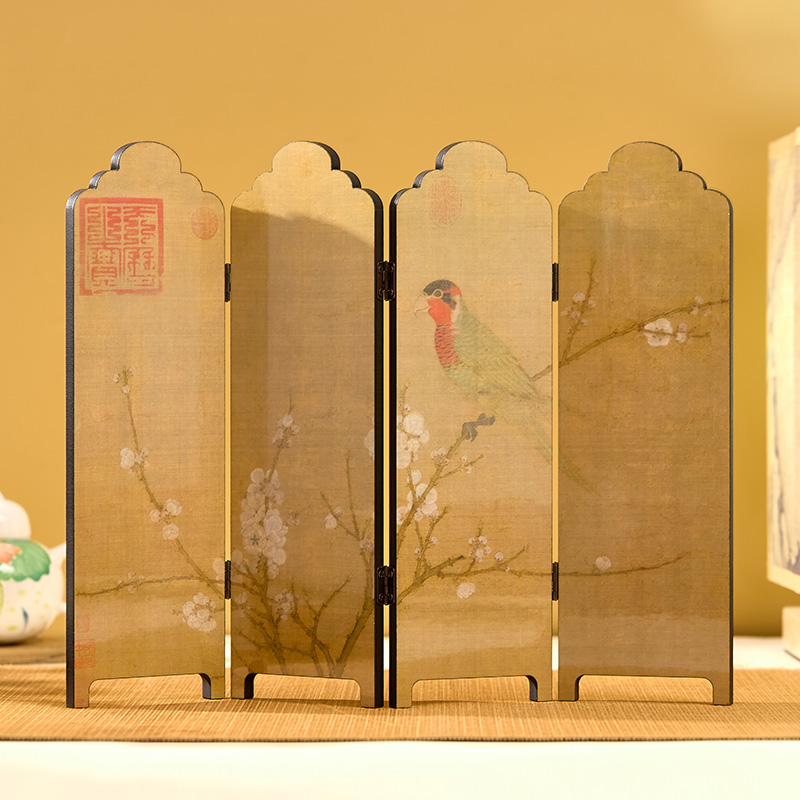 桌面屏风摆件五色鹦鹉图创意漆器中式双面屏风客厅书房装饰礼盒装