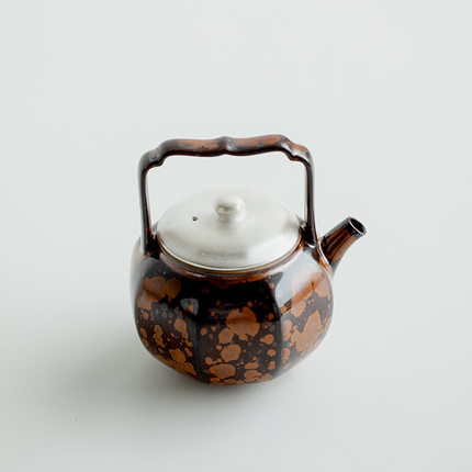 窑变栗棕描银苏子八方提梁壶陶瓷单壶茶壶带过滤泡茶冲茶器