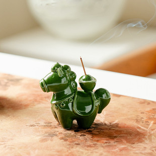 新中式 故宫红影青四色马上有钱香插创意雕塑家用香道香托零配件