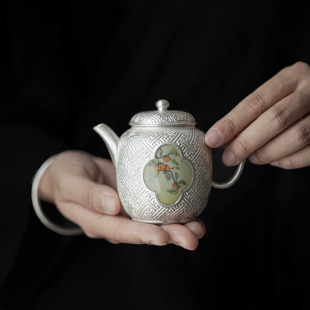 999纯银鎏银中式 陶瓷茶壶功夫茶具复古泡茶壶茶器过年送礼礼盒