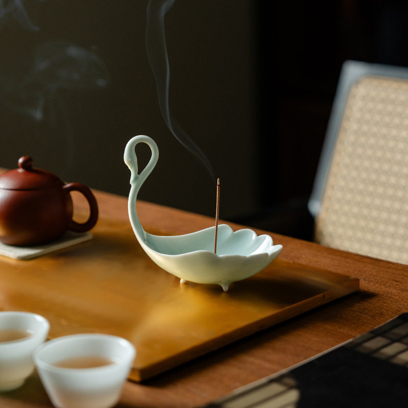 陶瓷汝窑影青天鹅香插创意线香插座香插家用茶道零配件新中式,餐饮具,茶道/香炉,淘宝优惠券,粉丝福利购,淘宝优惠卷