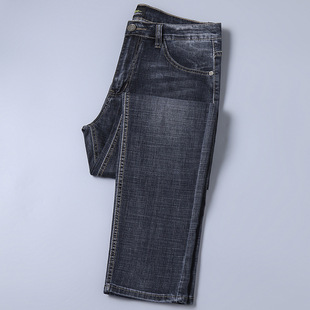 LE夏季薄款男士牛仔裤韩版潮流修身直筒弹力商务中腰休闲灰色长