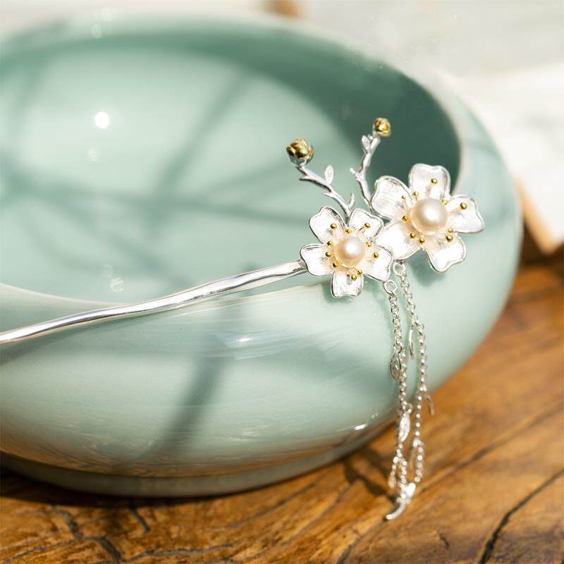 古风樱花流苏发簪女镀银古典气质中国民族风汉服步摇发钗国潮发饰