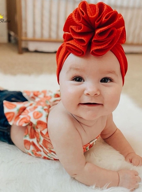 ins新款婴幼儿套头帽太阳花宝宝印度帽弹力绣球花儿童无檐胎帽子