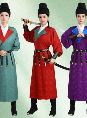 唐圆领袍女国风唐制汉服双面印花紫色襕衫长安的荔枝官服男女同款