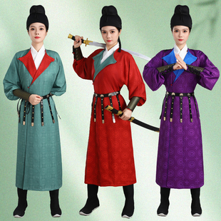 荔枝官服男女同款 唐圆领袍女国风唐制汉服双面印花紫色襕衫 长安