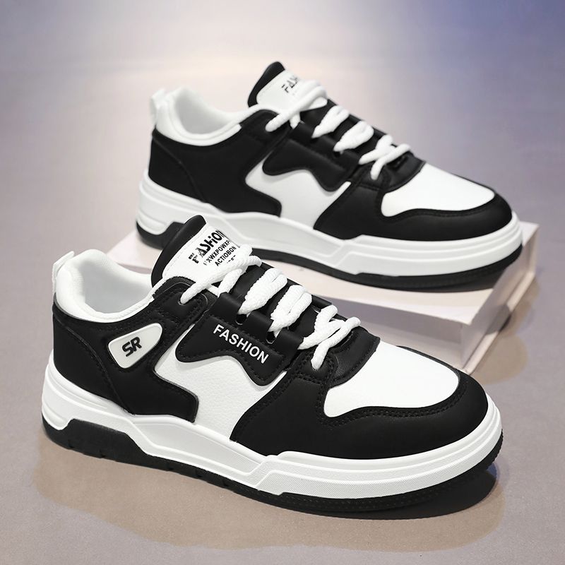 男鞋2025冬季新款黑白拼色青少年国潮板鞋韩版百搭休闲运动鞋潮鞋