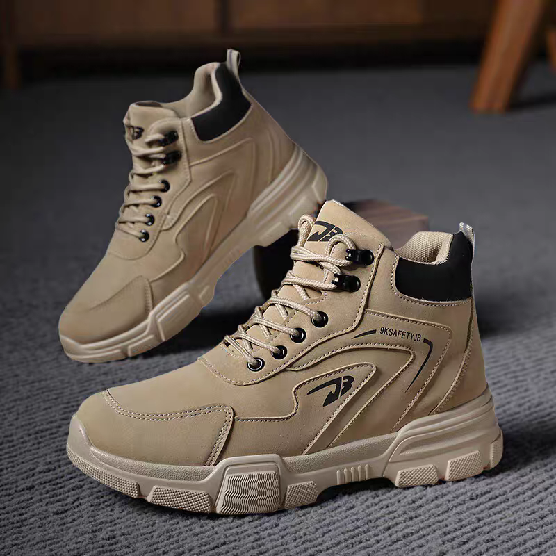秋季透气工装鞋男鞋2025新款百搭厚底潮流马丁靴男士防滑工作鞋子