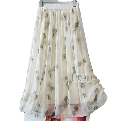 真丝碎花高腰显瘦A字半身裙