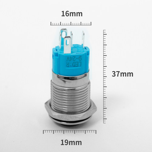 金属按钮开关LED灯开关16mm圆形启动电源开关自复位式 自锁式开关