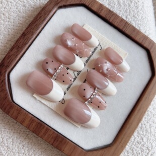 【奶雾冰茶】2026新款纯手工穿戴甲片猫眼穿戴甲长款碎钻甲片成品