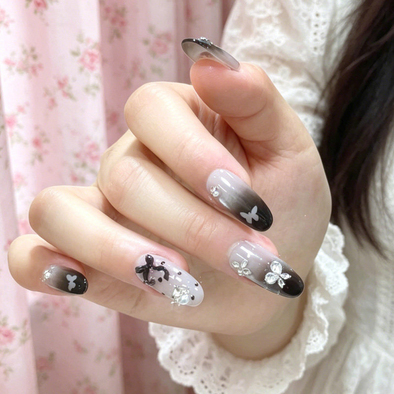 ins风闪钻蓝色猫眼短方圆短款纯手工穿戴甲手作美甲假指甲