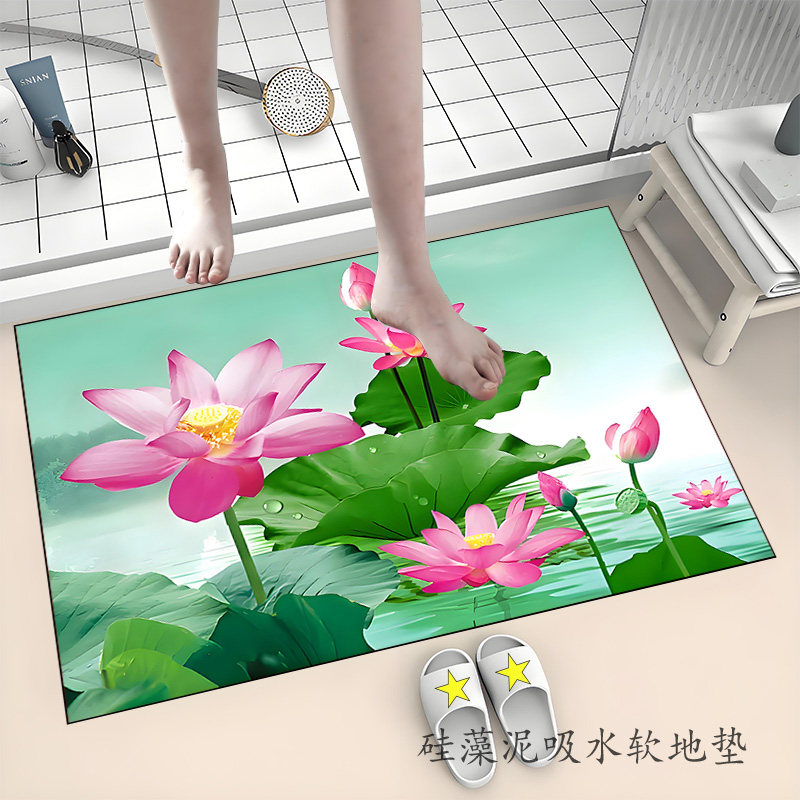 浴室硅藻泥洗澡吸水中式荷
