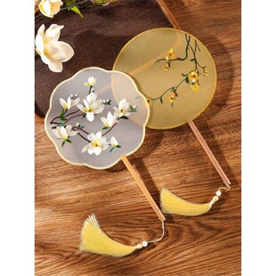 团扇夏天双面刺绣古风苏绣汉服旗袍古装 儿童中国风苏州舞蹈圆扇子