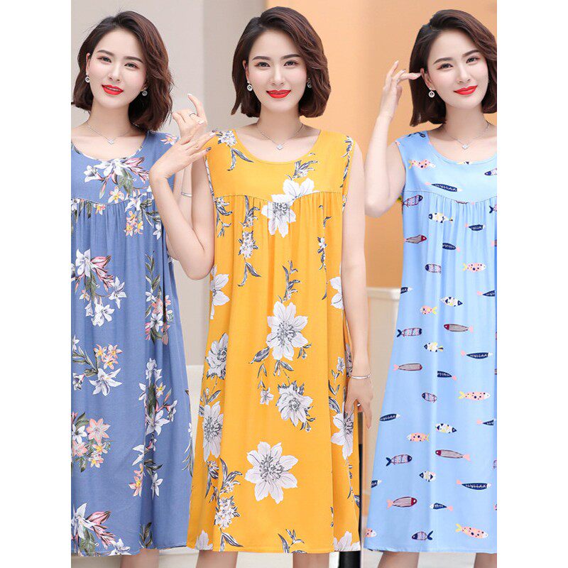 棉绸睡裙女士夏2025年新款薄款大码中长款过膝绵绸人造棉无袖睡衣