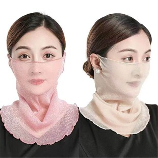 遮阳遮脸围巾防晒百变套头护颈爆款 挂耳防紫外线面纱 小丝巾薄款