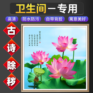 莲花图案贴纸方形荷花图卫生间厕所在西北角化解鲤鱼门对床贴画贴