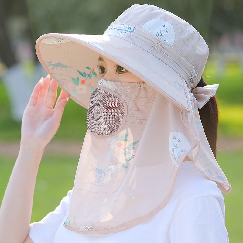 下地干活遮阳帽女士采茶帽防晒面罩帽子一体护颈防紫外线太阳帽