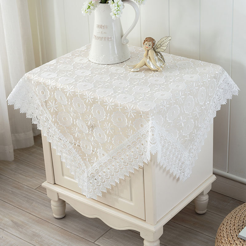 床头柜盖布绣花蕾丝盖巾白色防尘罩冰柜洗衣机帘电视布卧室遮盖布