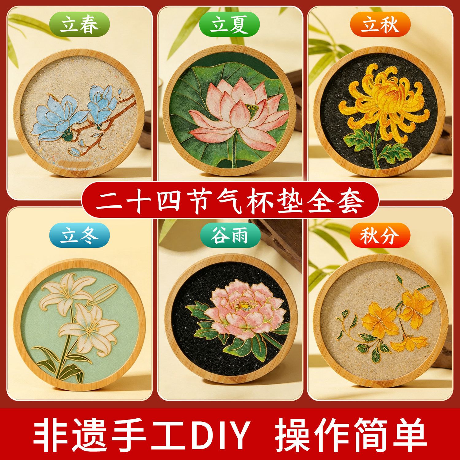 掐丝珐琅材料包景泰蓝杯垫二十四