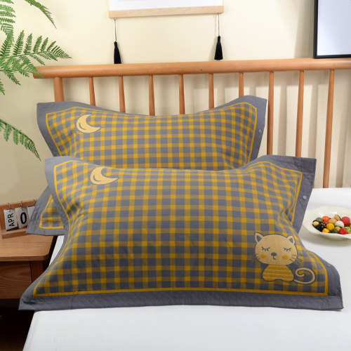 全棉纯棉纱布按扣枕套一对装加大加厚枕头套家用成人透气吸汗枕套