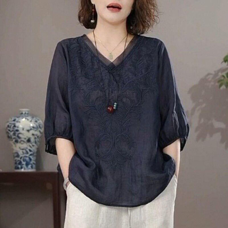 妈妈夏装中袖套头女上衣2024年夏