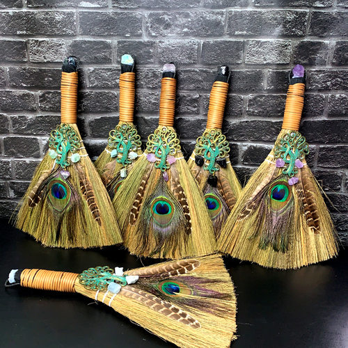 天然紫水晶生命树孔雀羽毛祭坛摆