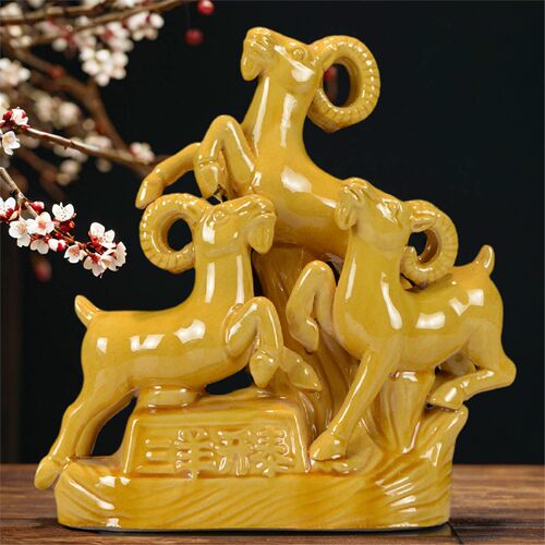 陶瓷羊摆件唐三彩开泰风水