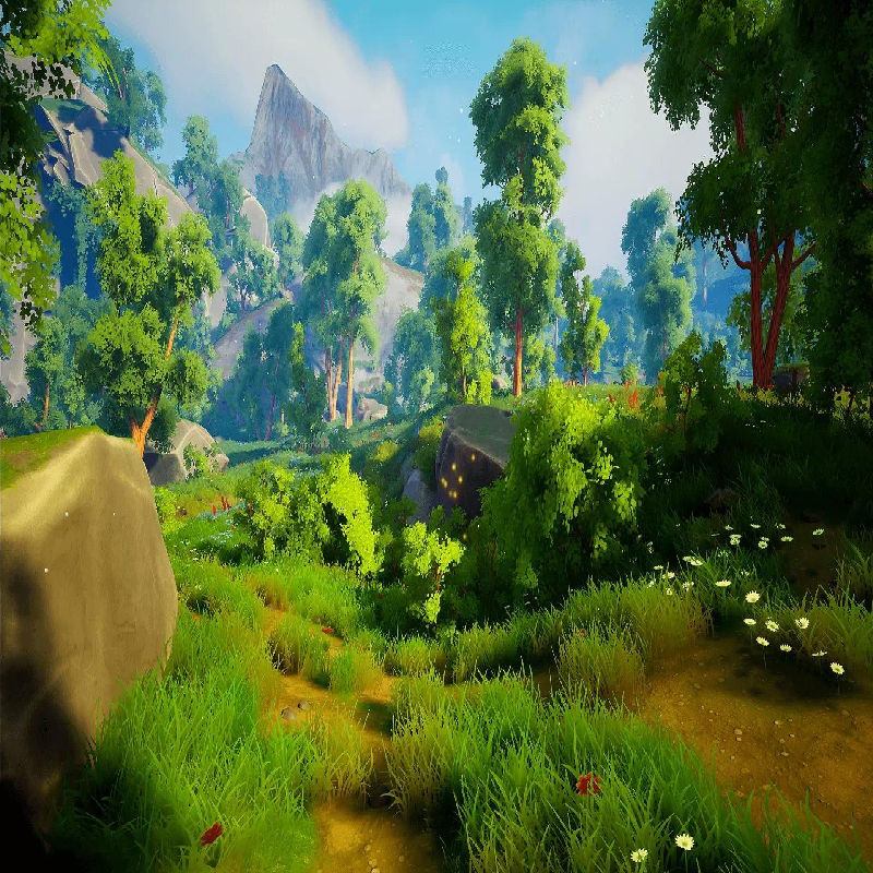 UE4UE5卡通风格化森林湖泊草原高山塔楼内瀑布河流洞穴水晶Tower