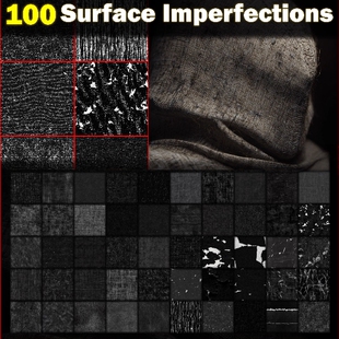 Zbrush麻布旧布料表面瑕疵破损裂纹Alpha无缝置换纹理黑白贴图C4D