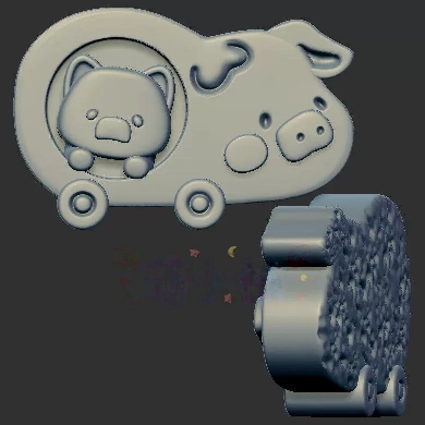小猪汽车饼干三维立体图3d打印stl文件圆雕图雕刻机3d模型2318