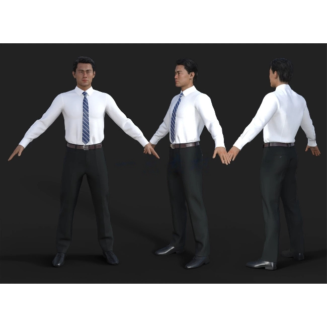 模型素材maya 3Dmax商务男人写实男性有骨骼白衬衣上班族中年大叔