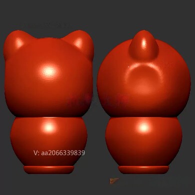 珠子小猫光面三通无相猫三维立体图圆雕图stl文件雕刻机3d模型431