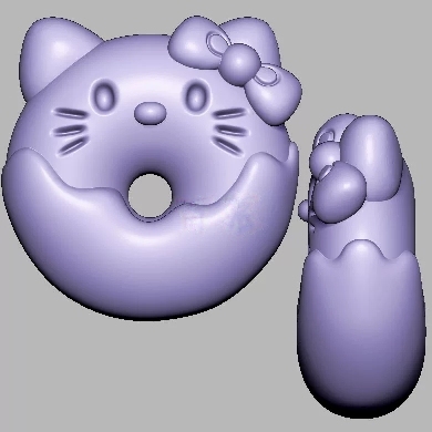 kt猫甜甜圈凯迪猫三维立体图圆雕图STL文件雕刻机3D模型2651
