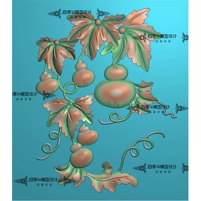 葫芦树叶叶子植物花草浮雕画精雕图jdp灰度bmp雕刻图3d模型stl平