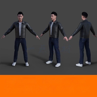 maya 3Dmax男性男人物模型年轻男人城市青年皮衣夹克外套休闲服装
