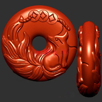 狐狸九尾狐平安扣三维立体图圆雕图stl文件雕刻机3d模型3980