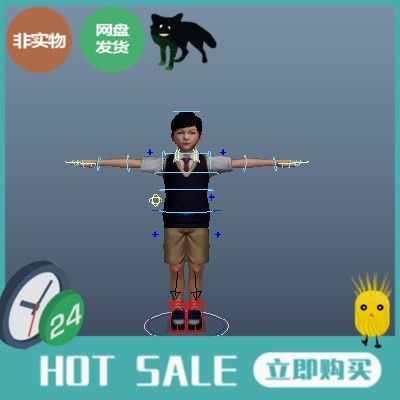 maya模型带绑定骨骼三维人物小男孩男生小孩子带贴图-004mb+f b x