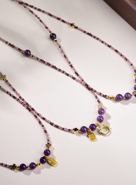天然紫水晶项链轻奢小众高级感九紫离火串珠锁骨链百塔气质颈链