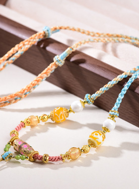 小清新藏式吊坠绳可挂唐卡翡翠蜜蜡玉石项链绳复古民族风脖挂饰品