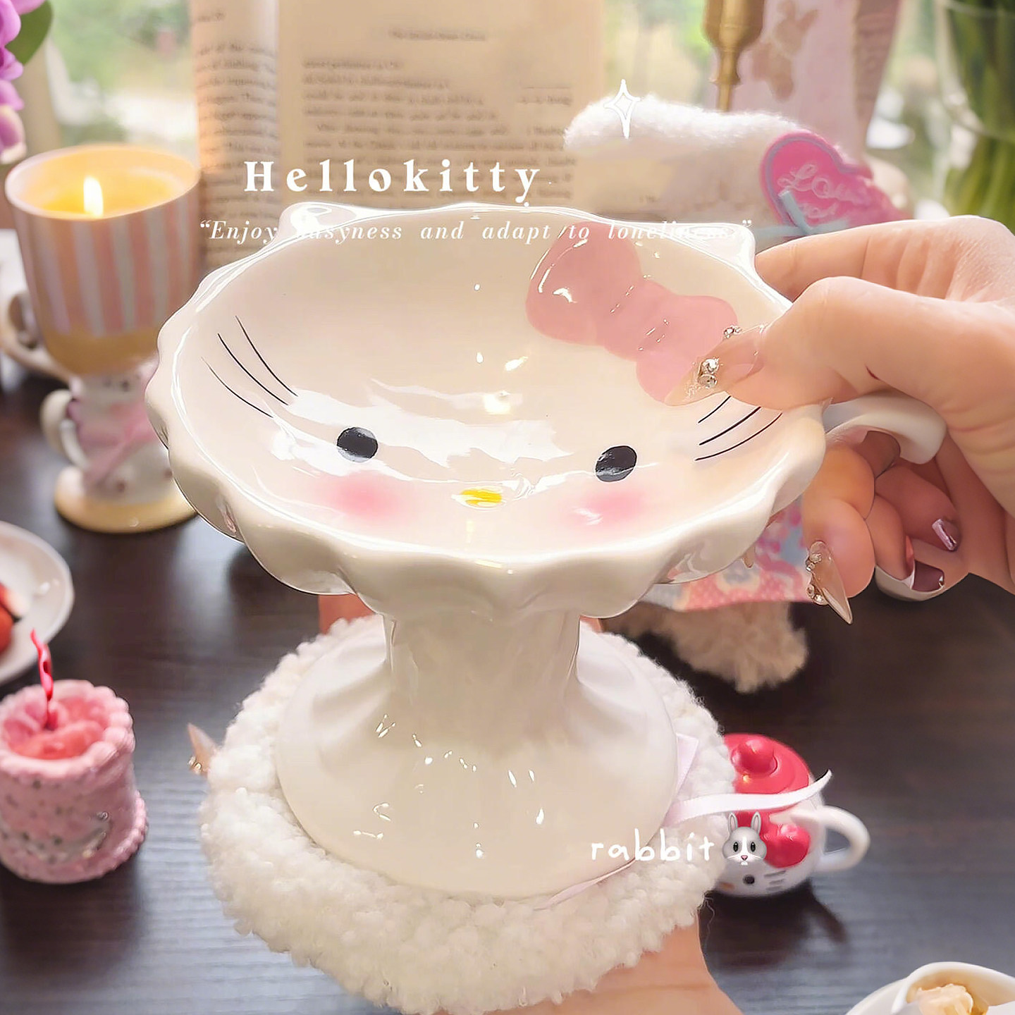 可爱kt猫猫碗陶瓷猫食盆增高架保护颈椎防黑下巴不易打翻狗碗狗盆