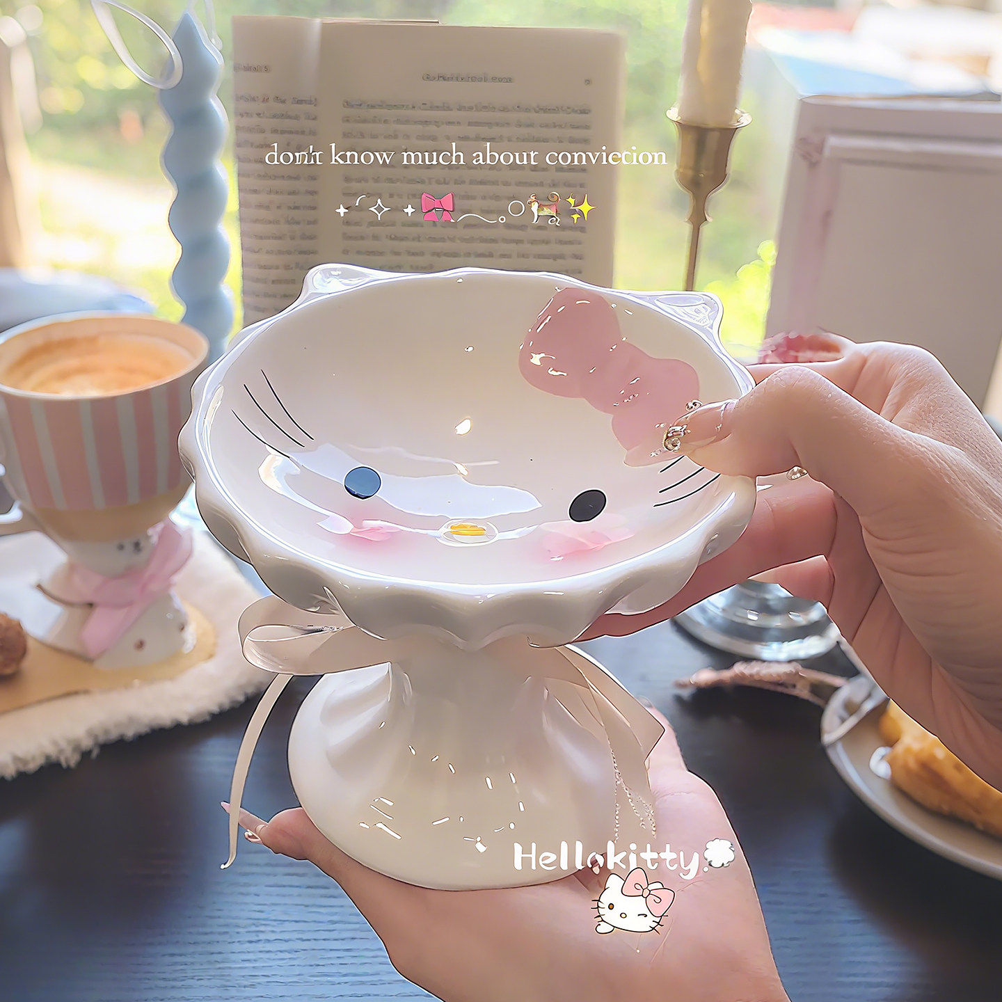 可爱卡通哈喽kitty猫碗陶瓷猫食盆狗碗狗盆防黑下巴保护颈椎粮碗