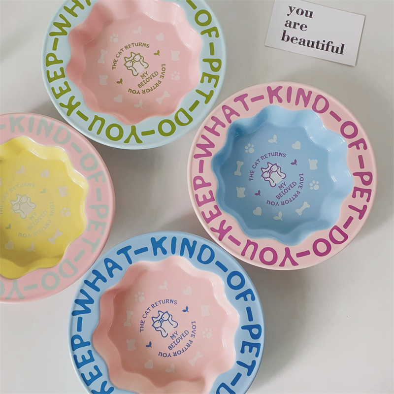 Mia pet 花边猫碗防黑下巴猫罐头食盆陶瓷狗粮碗猫咪防打翻喂水碗