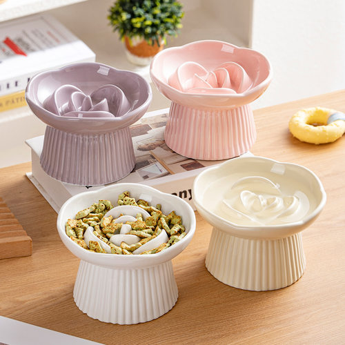 宠物用品陶瓷猫狗碗猫咪食盆慢食碗缓食碗高脚猫碗防呕吐日韩猫碗