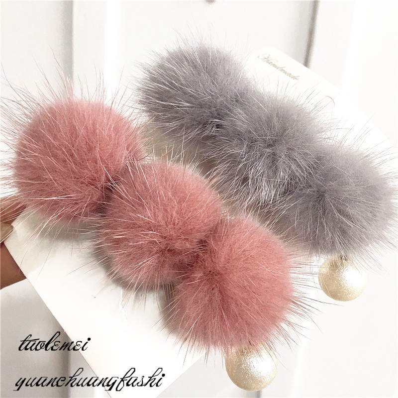 毛绒绒弹簧夹马尾毛绒绒发夹韩版