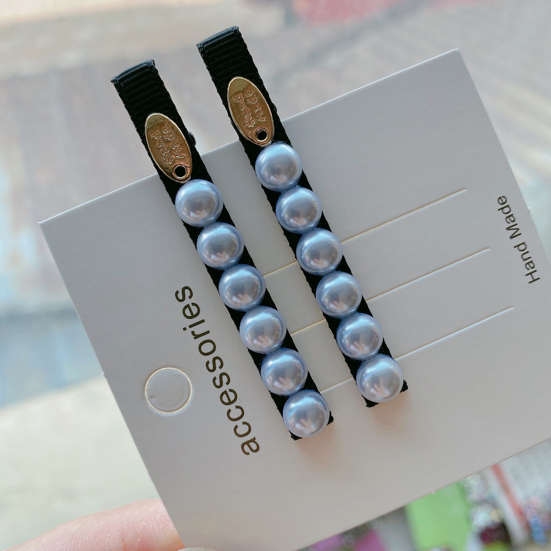 韩国东大门新款豆豆珍珠6cm鸭嘴夹侧边夹刘海夹气质黑色一字夹