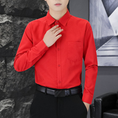 长袖 衬衫 中青年工作服免烫红寸衫 本命年大红色男士 爸爸装 休闲衬衣