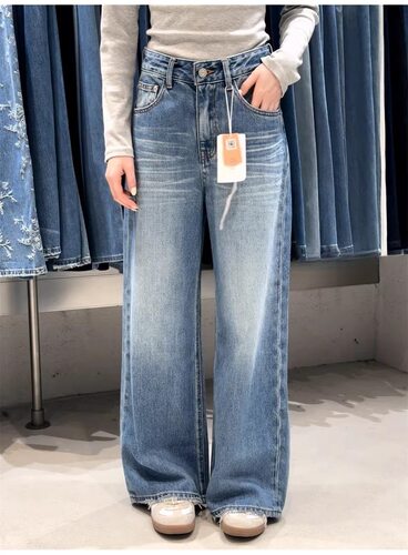 代嘉儿daiclaire牛仔裤女春季新款蝴蝶结无弹阔腿拖地甩裤B9022